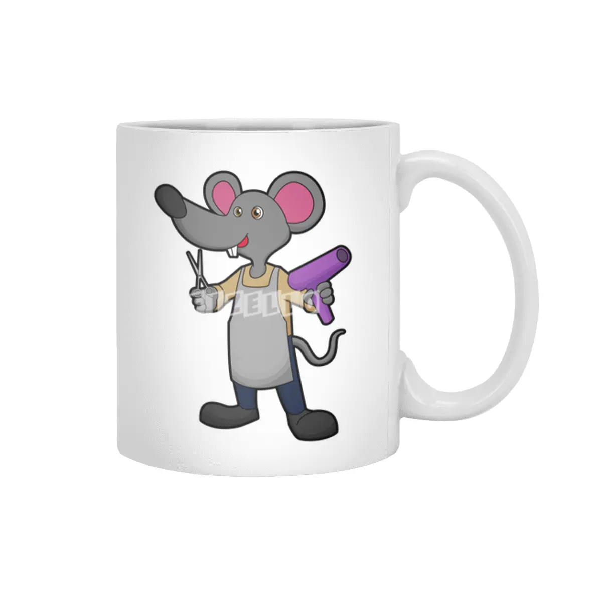 Mouse as Hairdresser with Scissors & Hair dryer Beyaz Kupa