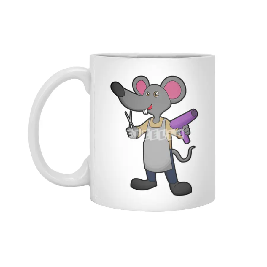 Mouse as Hairdresser with Scissors & Hair dryer Beyaz Kupa