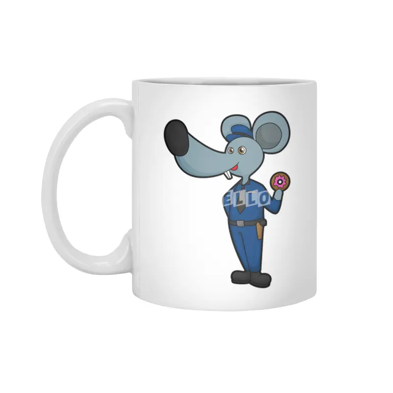 Mouse as Police officer with Donut Beyaz Kupa
