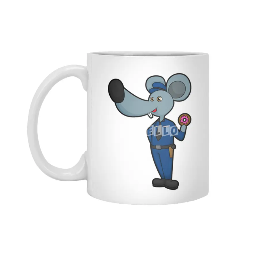 Mouse as Police officer with Donut Beyaz Kupa