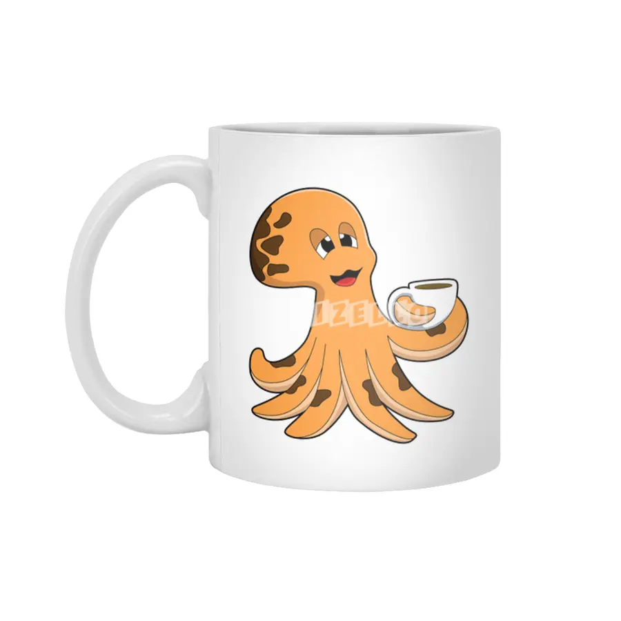 Octopus with Cup of Coffee Beyaz Kupa