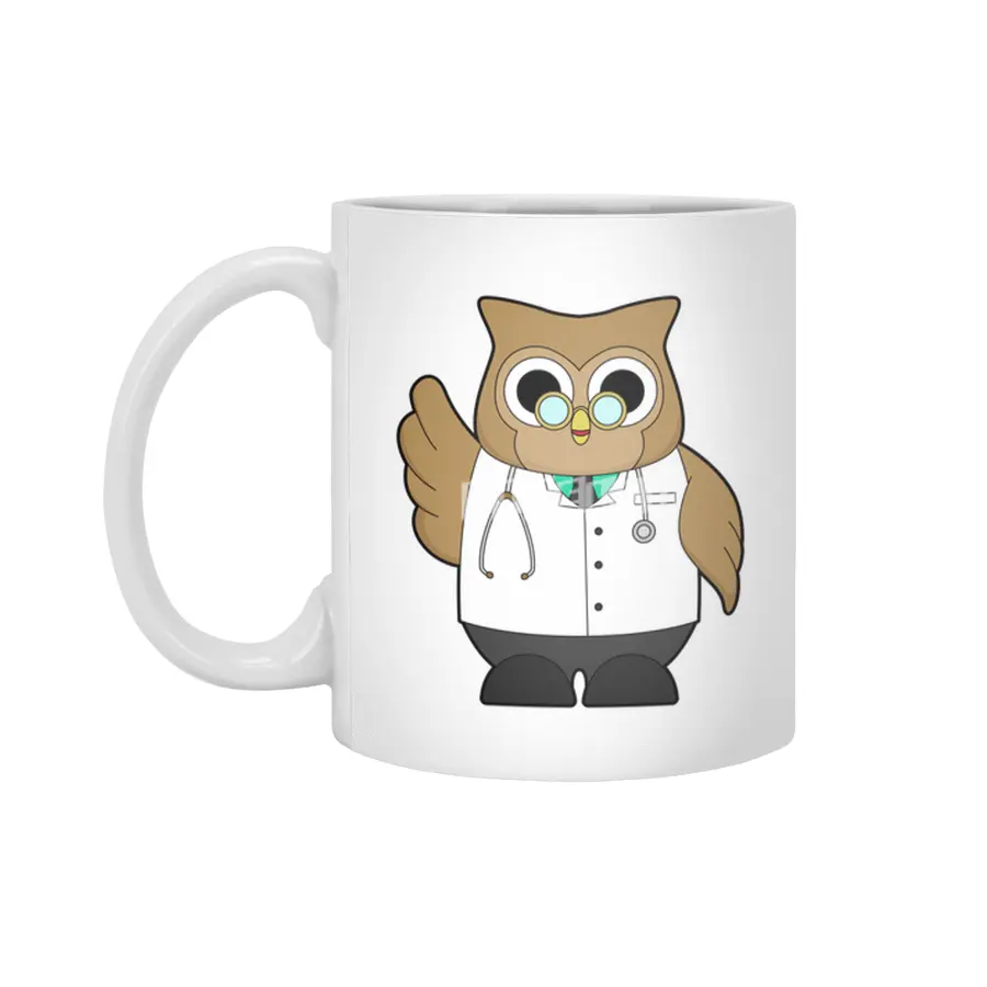 Owl as Doctor with Stetoscope Beyaz Kupa