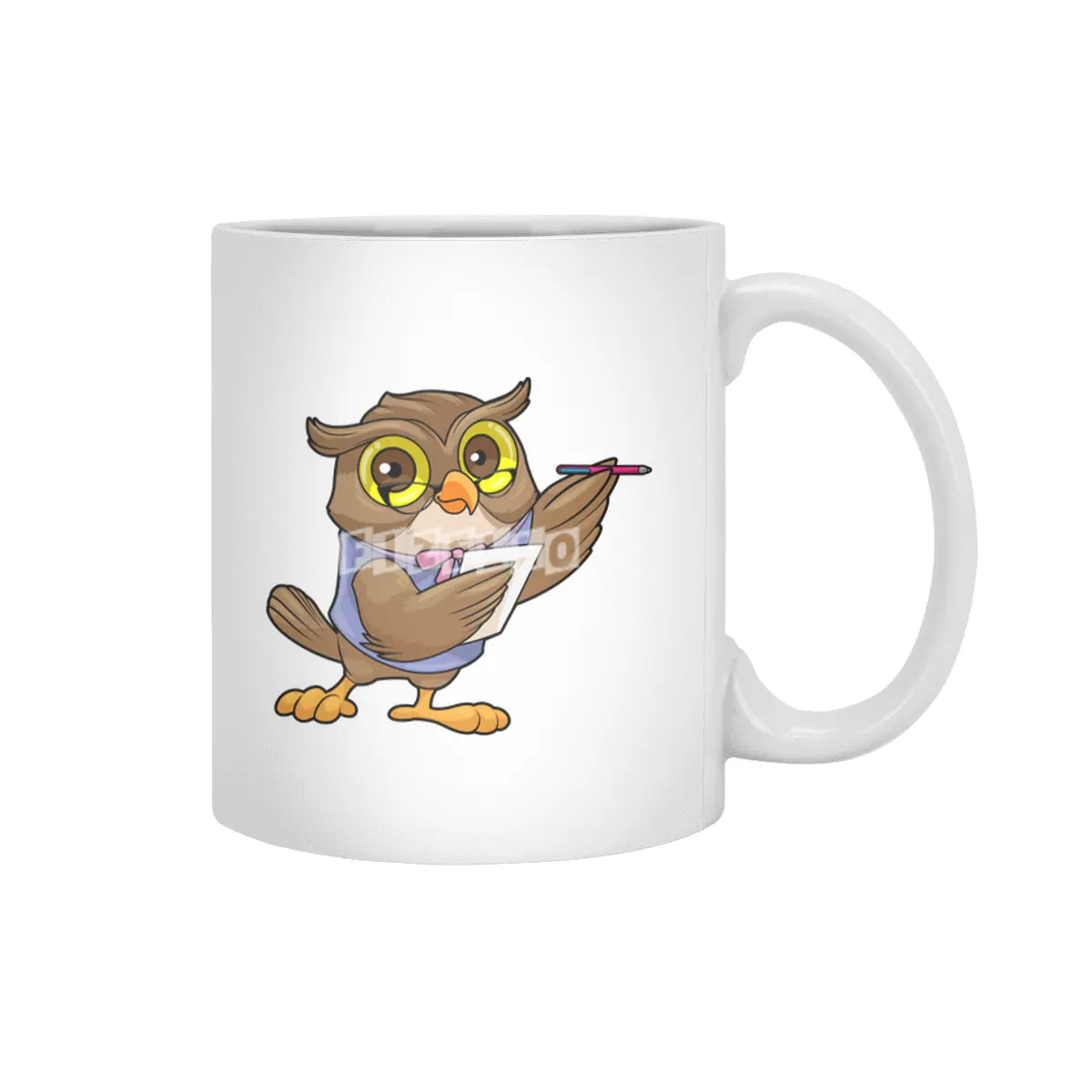Owl as Secretary with Ballpoint pen & Note Beyaz Kupa