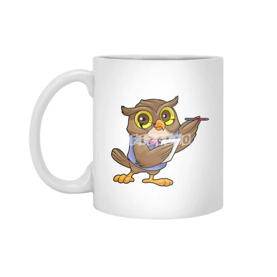 Owl as Secretary with Ballpoint pen & Note Beyaz Kupa