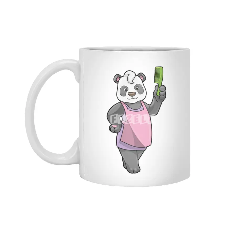 Panda as Hairdresser with Comb Beyaz Kupa