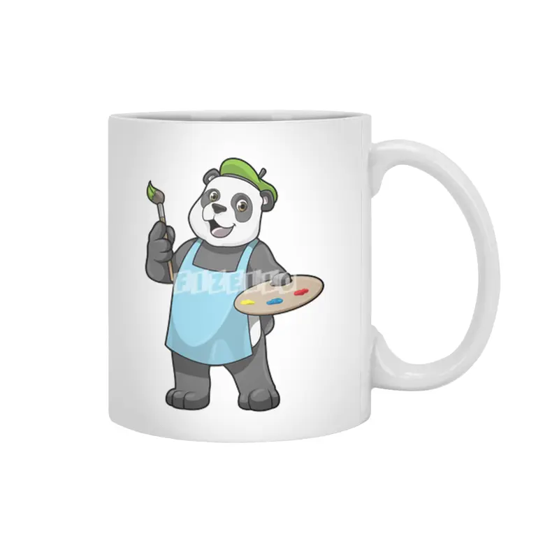 Panda as Painter with Brush & Colour Beyaz Kupa
