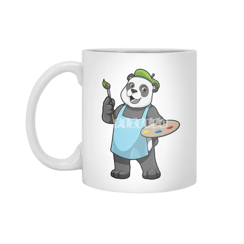 Panda as Painter with Brush & Colour Beyaz Kupa