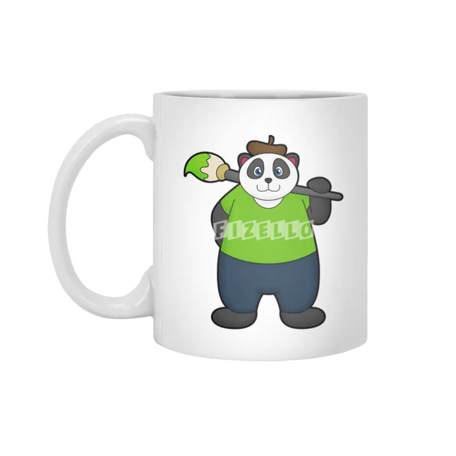 Panda as Painter with Paintbrush Beyaz Kupa