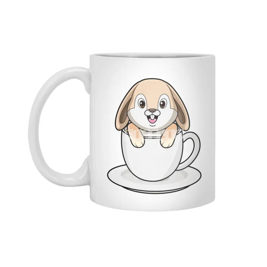 Rabbit with Coffee Cup Beyaz Kupa