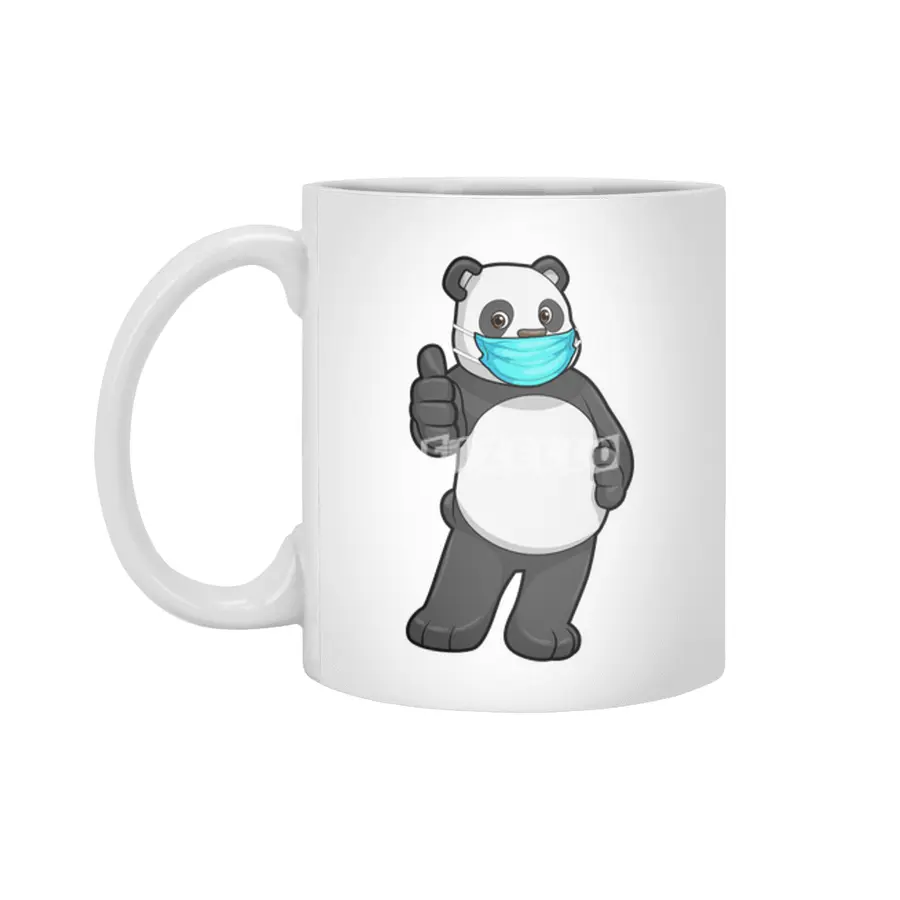 Panda with Face mask Beyaz Kupa