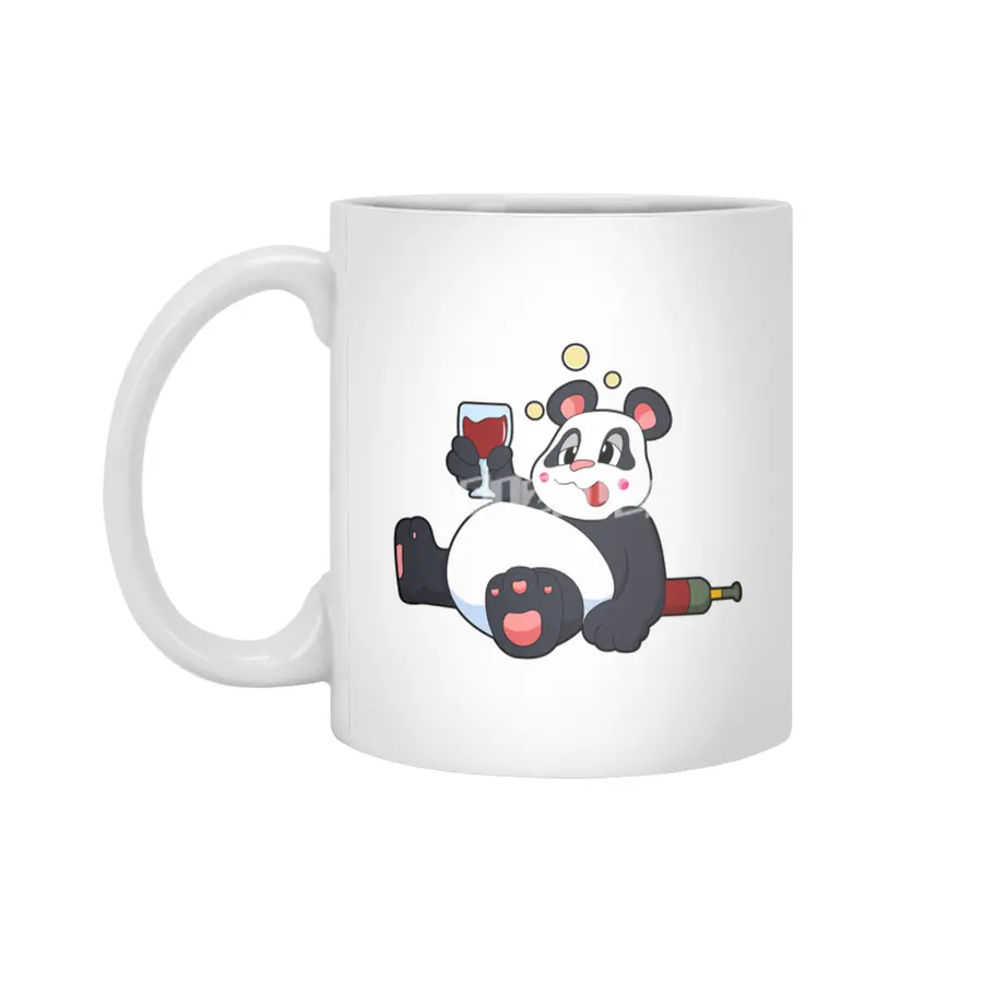 Panda with Glass of Red wine Beyaz Kupa