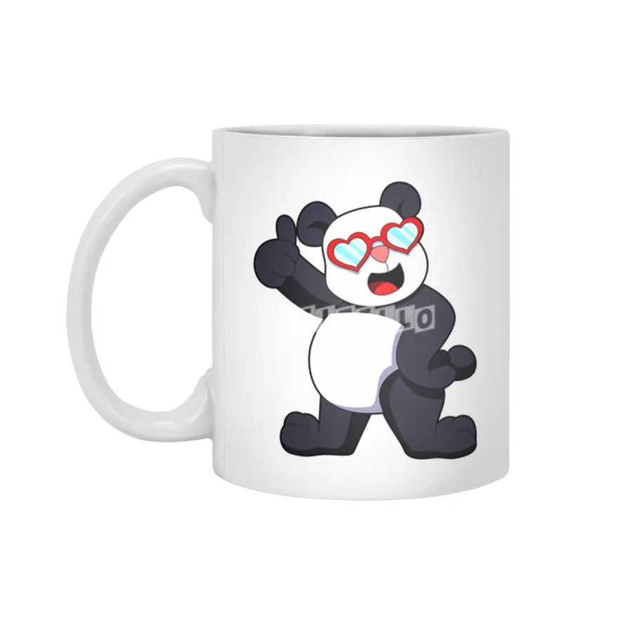 Panda with Heart as Glasses Beyaz Kupa