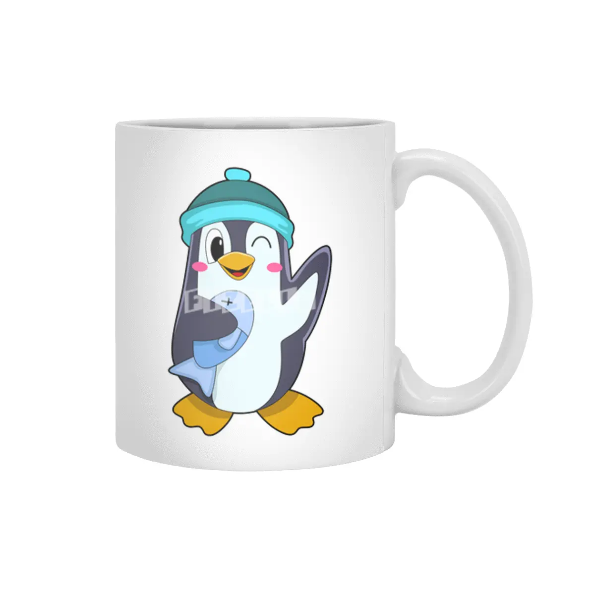 Penguin with Fish & Hat Beyaz Kupa