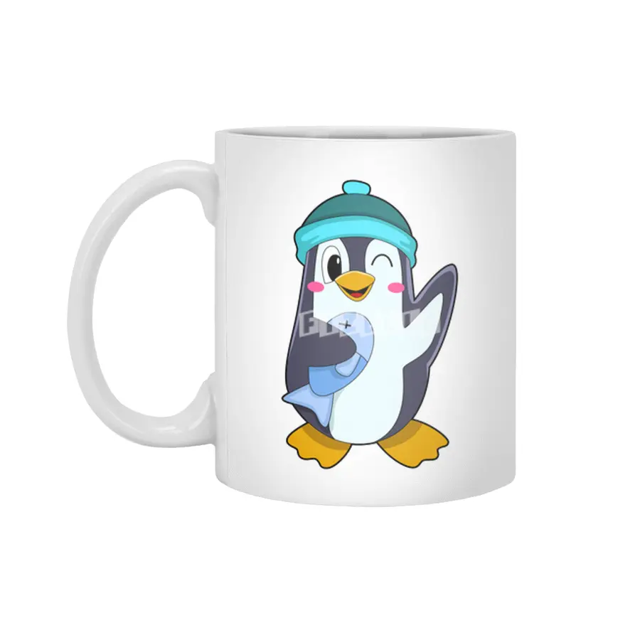 Penguin with Fish & Hat Beyaz Kupa