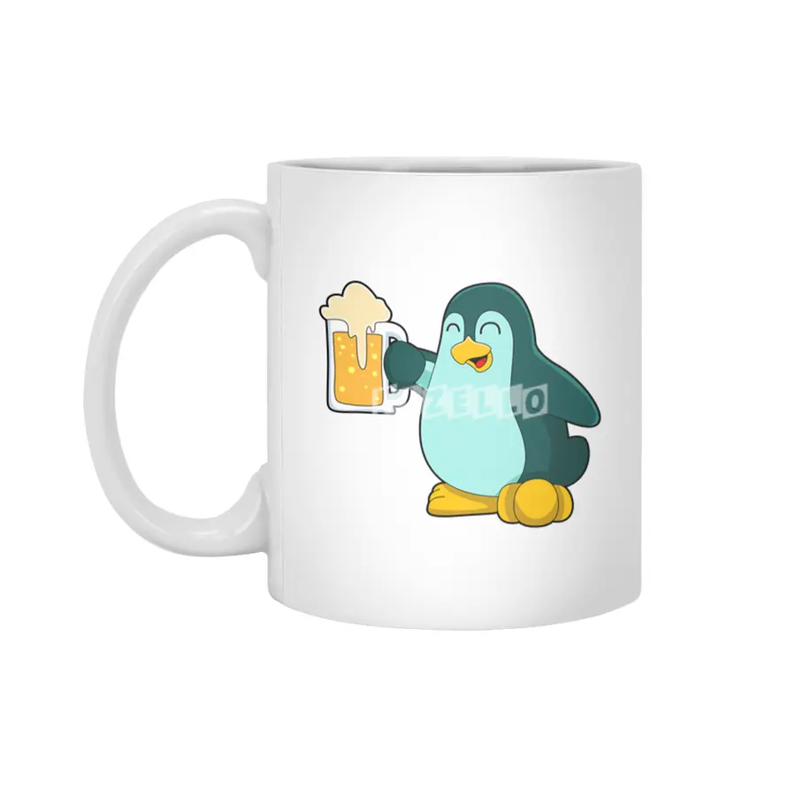Penguin with Glass of Beer Beyaz Kupa