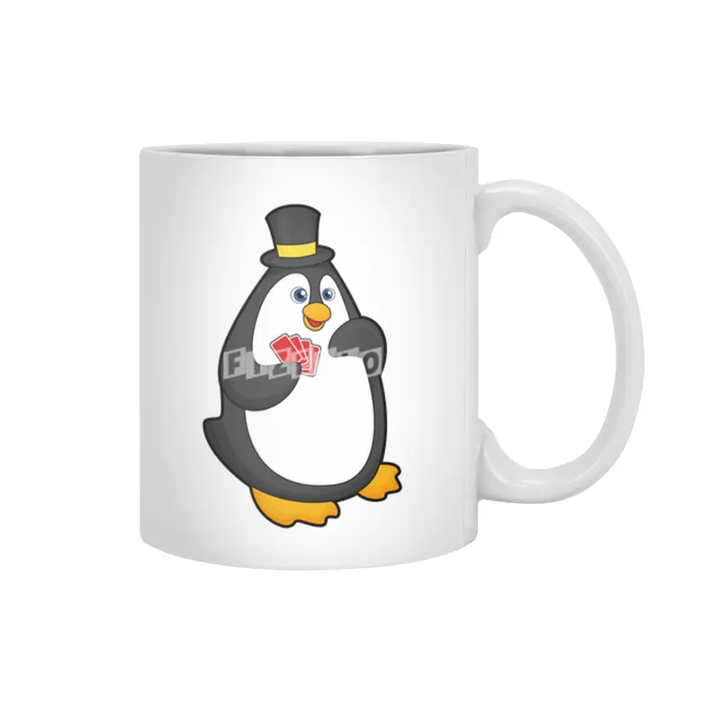 Penguin with Hat at Poker with Poker cards Beyaz Kupa