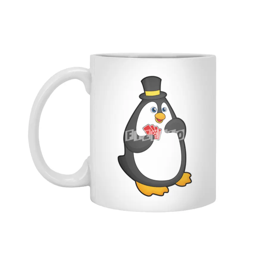 Penguin with Hat at Poker with Poker cards Beyaz Kupa