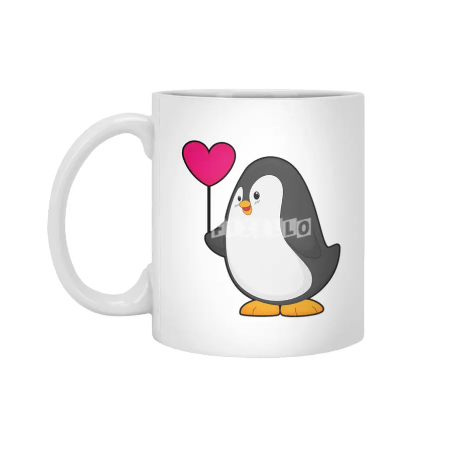 Penguin with Heart Balloon Beyaz Kupa