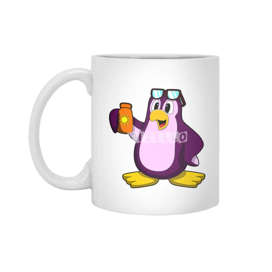 Penguin with Suncream & Sunglasses Beyaz Kupa