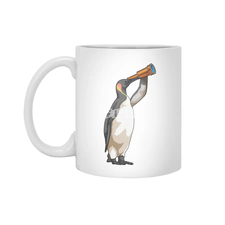 Penguin with Telescope Beyaz Kupa