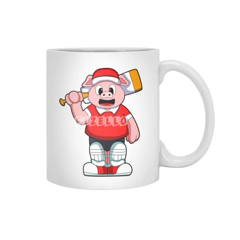 Pig as Batsman with Cricket bat Beyaz Kupa