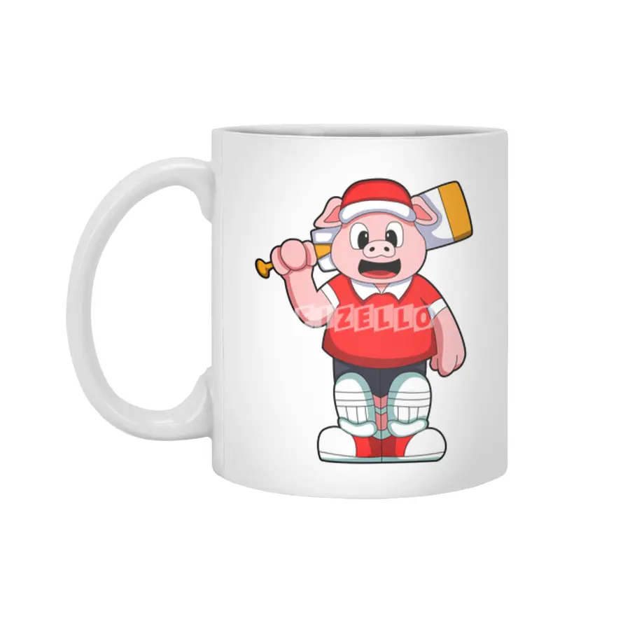 Pig as Batsman with Cricket bat Beyaz Kupa