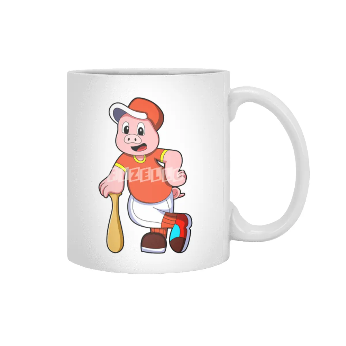 Pig as Batter at Baseball & Cap Beyaz Kupa