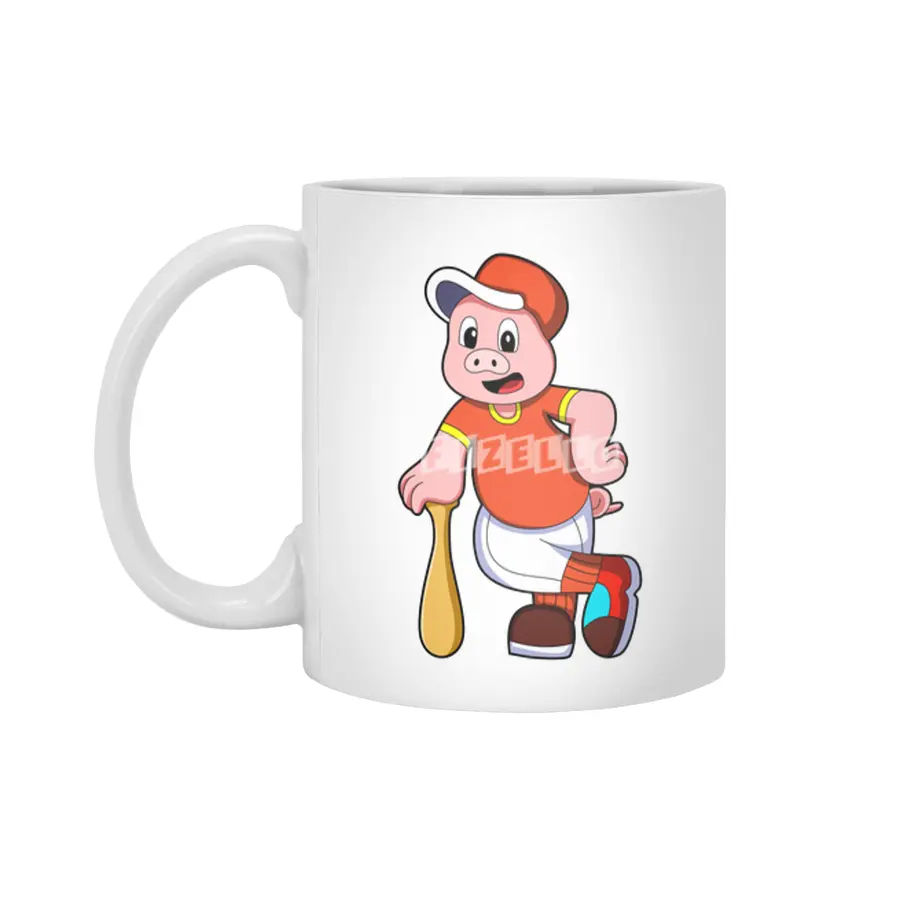 Pig as Batter at Baseball & Cap Beyaz Kupa