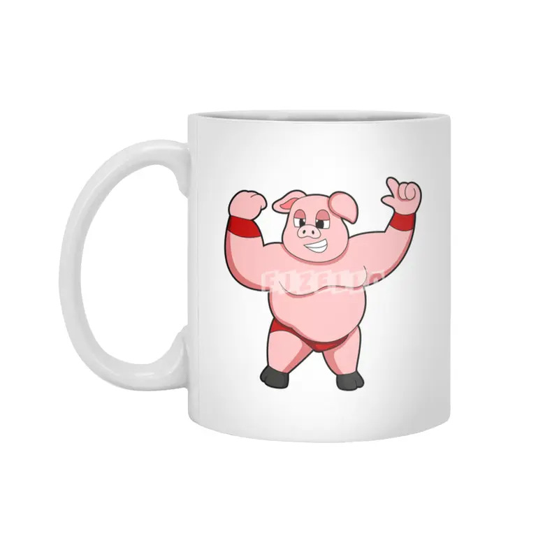 Pig as Bodybuilder with big Belly Beyaz Kupa