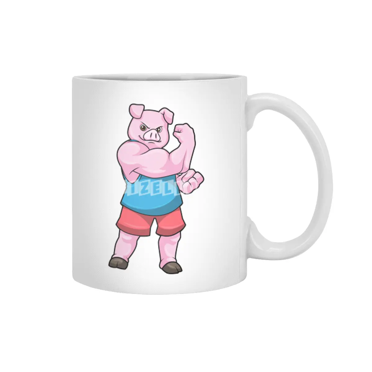 Pig as Bodybuilder with big Upper arm Beyaz Kupa