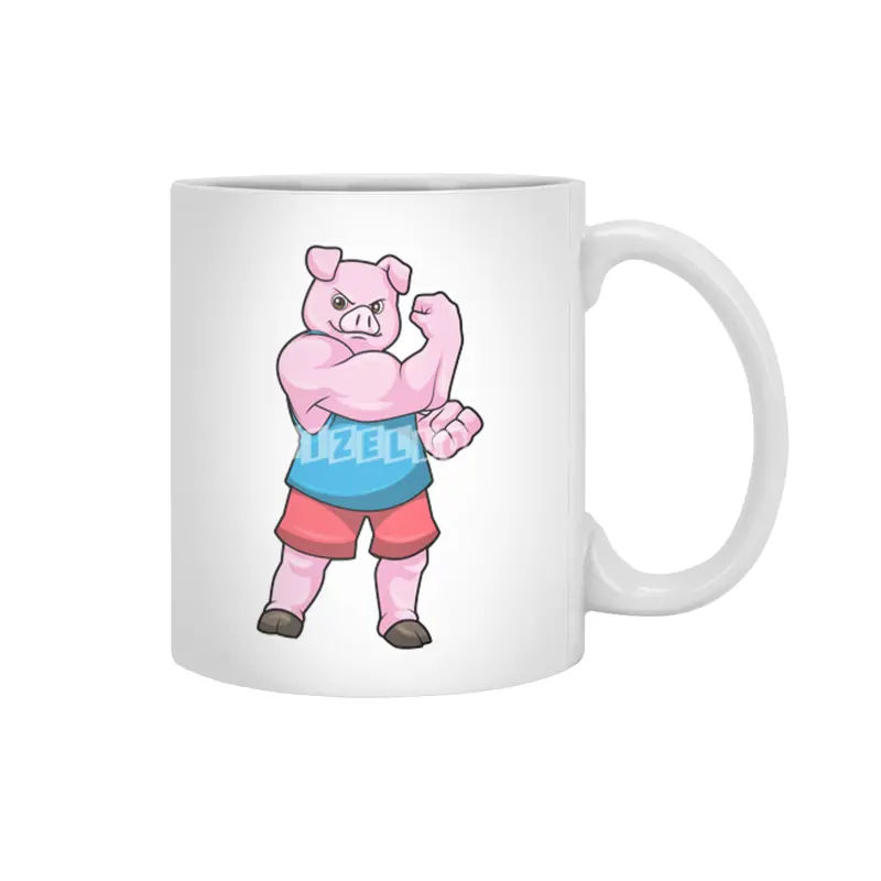 Pig as Bodybuilder with big Upper arm Beyaz Kupa