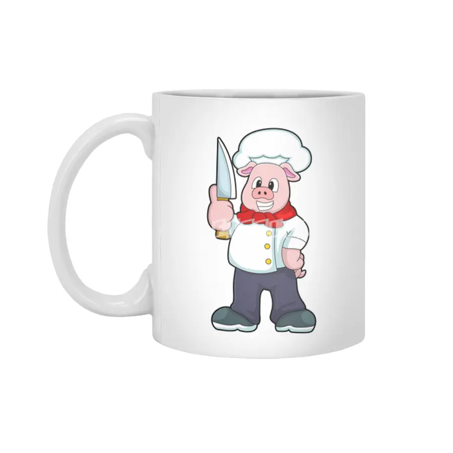 Pig as Butcher with Knife Beyaz Kupa