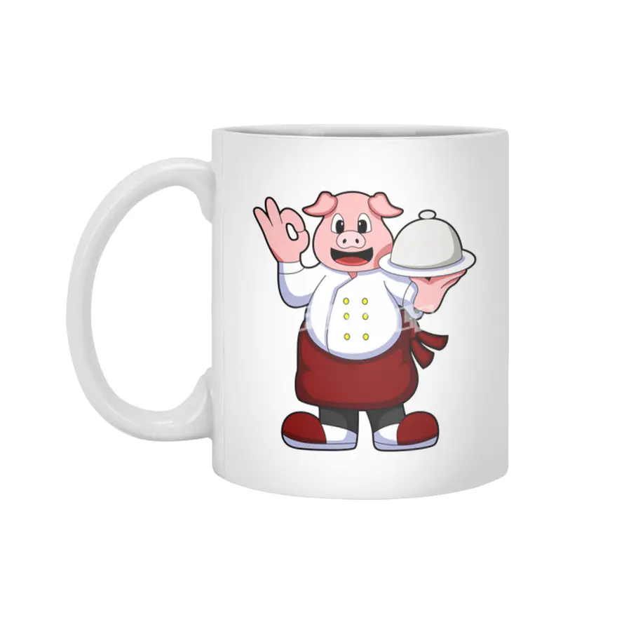 Pig as Cook with Cooking apron & Serving plate Beyaz Kupa