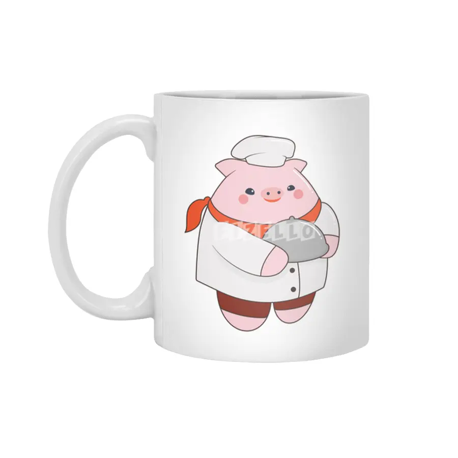 Pig as Cook with Platter Beyaz Kupa