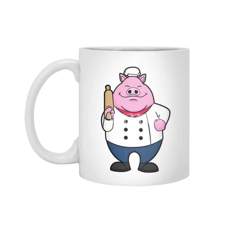 Pig as Cook with Rolling pin Beyaz Kupa