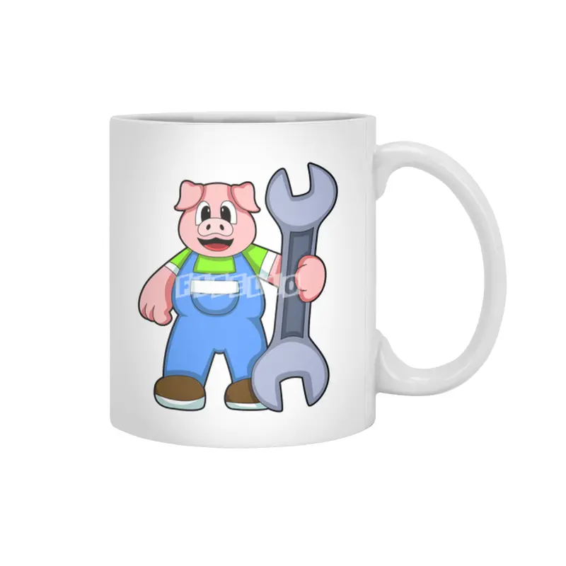 Pig as Craftsman with Wrench Beyaz Kupa