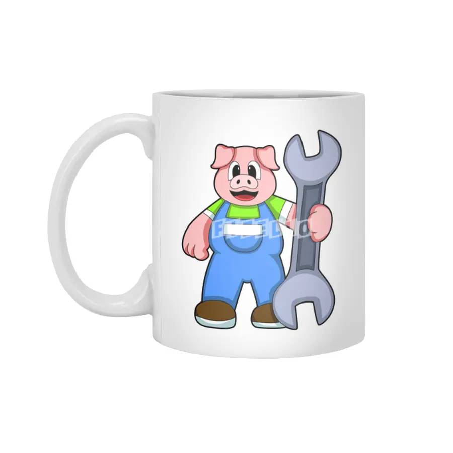 Pig as Craftsman with Wrench Beyaz Kupa