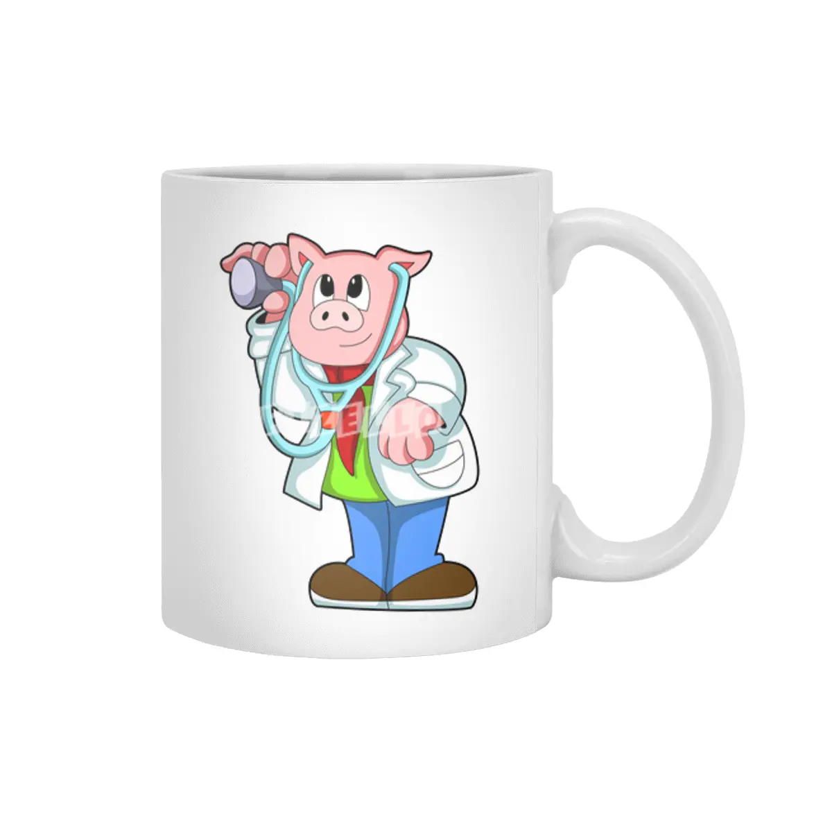 Pig as Doctor with Stethoscope Beyaz Kupa