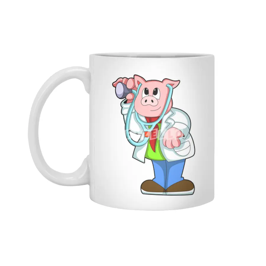 Pig as Doctor with Stethoscope Beyaz Kupa