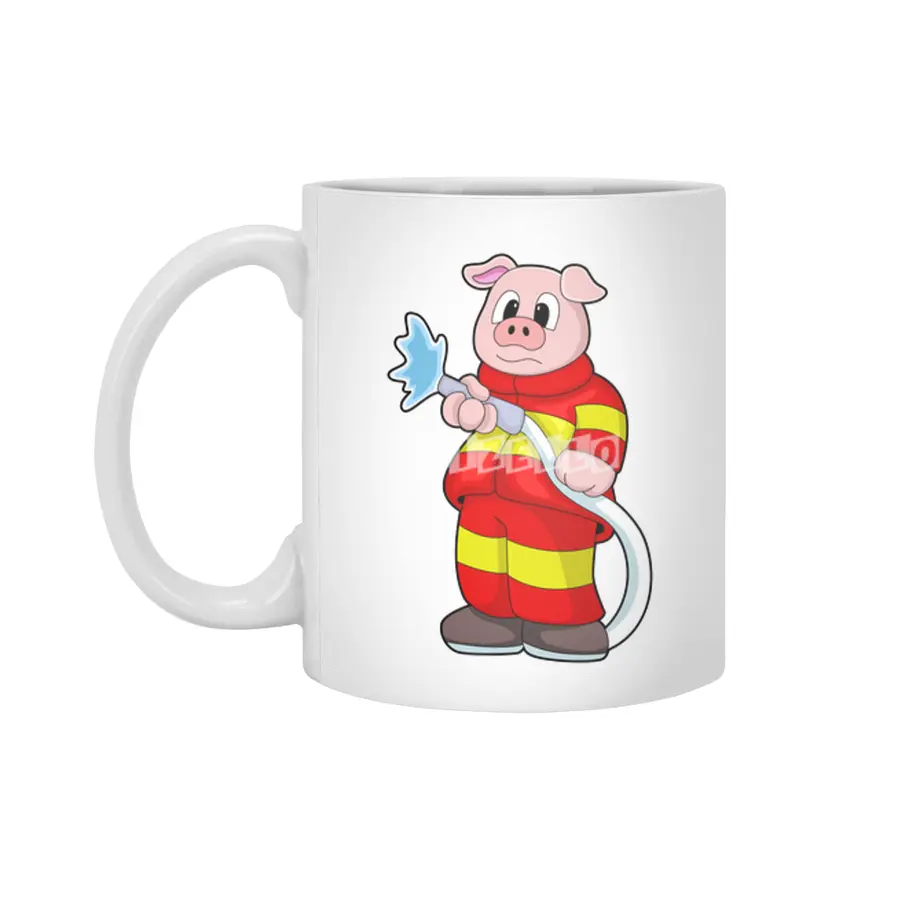 Pig as Firefighter with Hose Beyaz Kupa