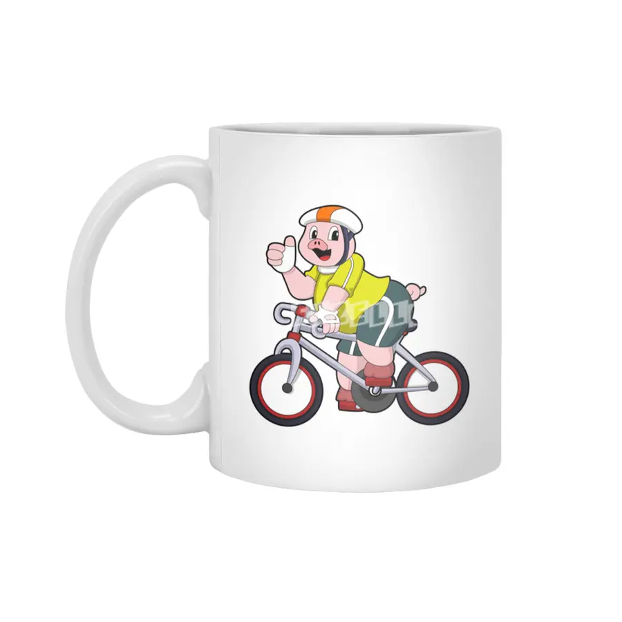 Pig with Bicycle & Helmet Beyaz Kupa