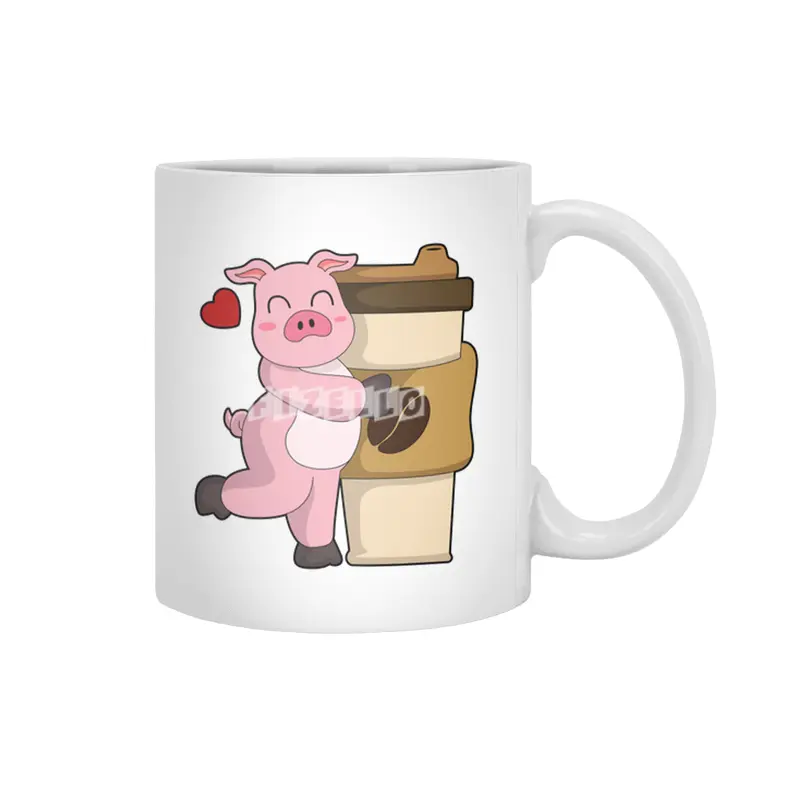 Pig with Coffee to go Beyaz Kupa