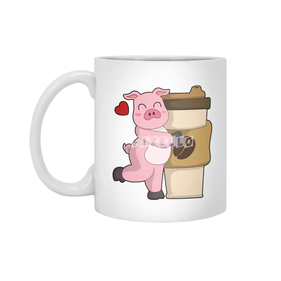 Pig with Coffee to go Beyaz Kupa