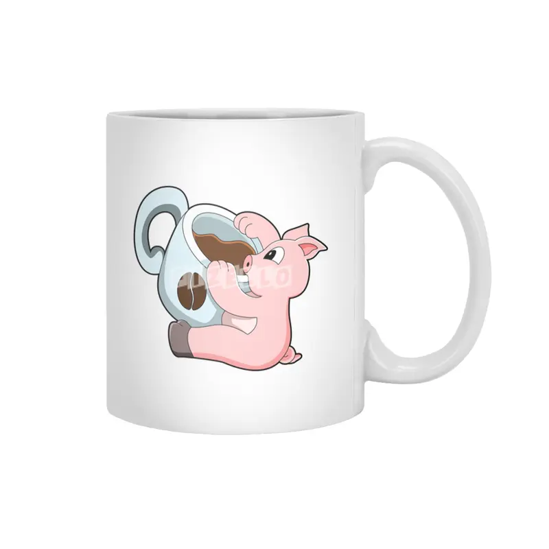 Pig with Cup of Coffee Beyaz Kupa