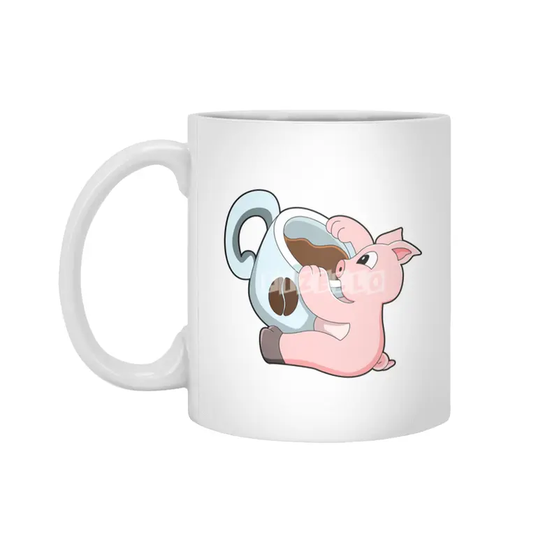 Pig with Cup of Coffee Beyaz Kupa