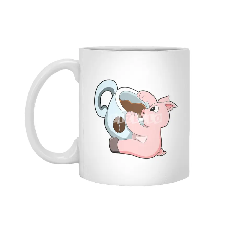 Pig with Cup of Coffee Beyaz Kupa