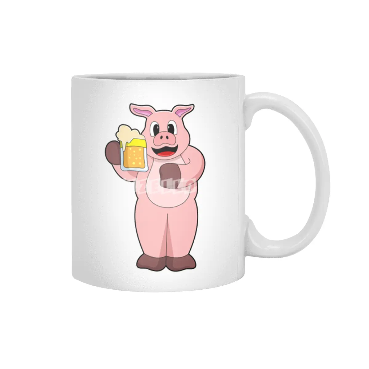 Pig with Glass of Beer Beyaz Kupa
