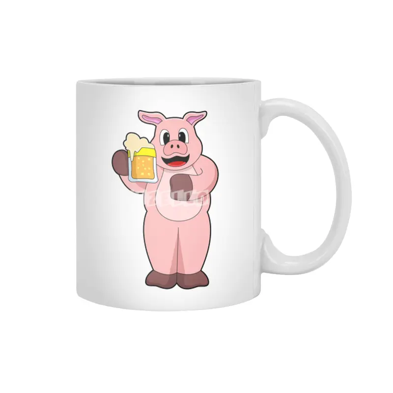 Pig with Glass of Beer Beyaz Kupa
