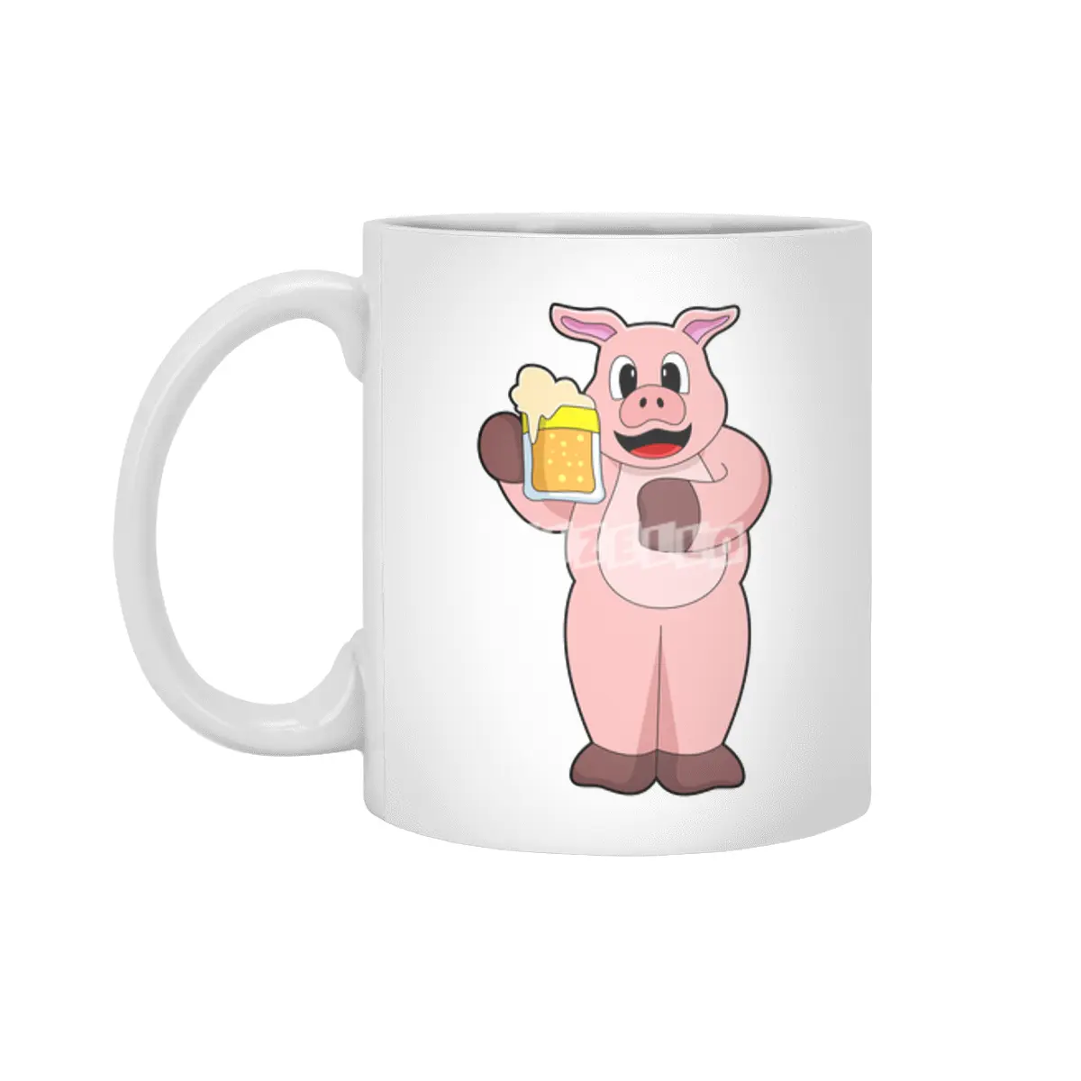 Pig with Glass of Beer Beyaz Kupa