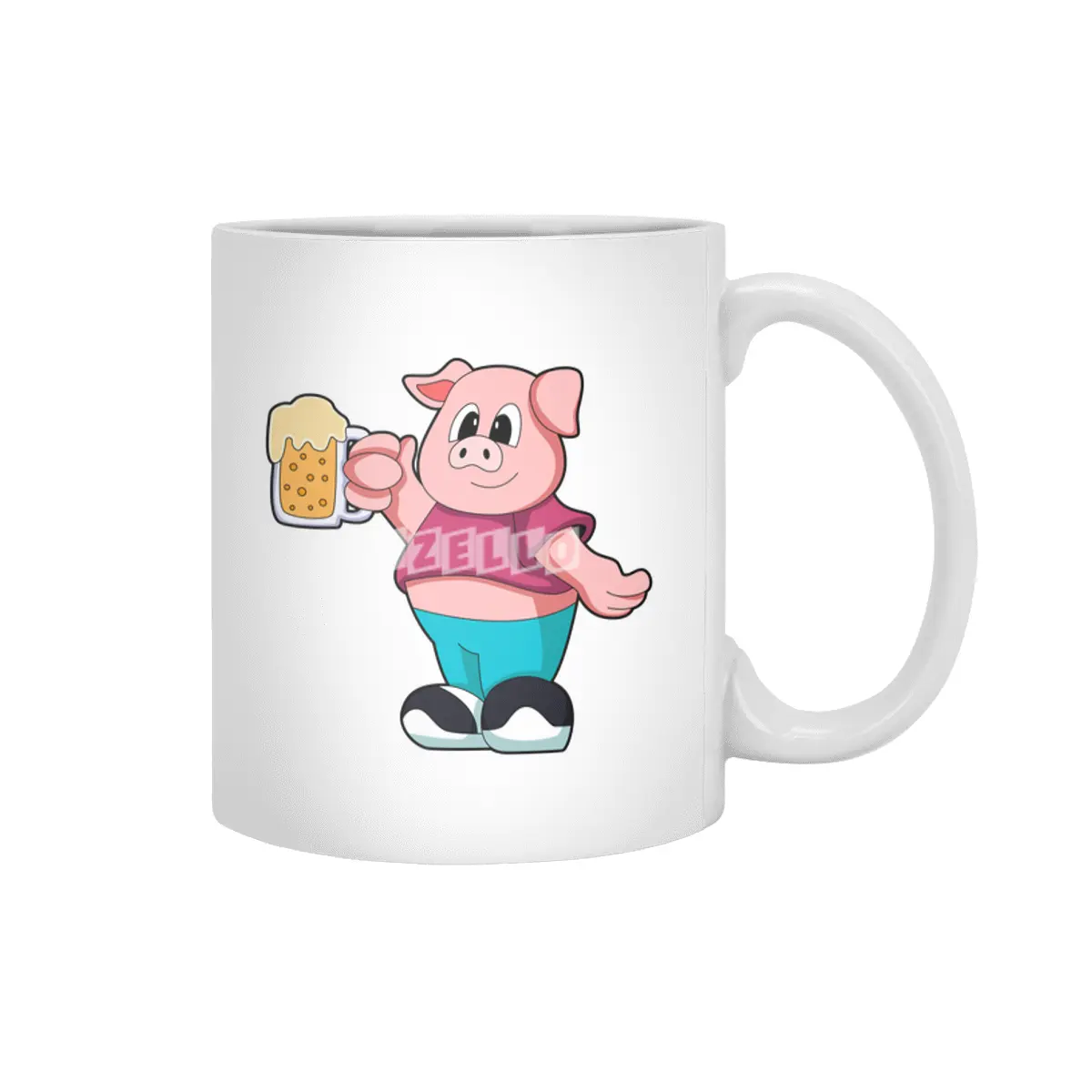 Pig with Glass of Beer Beyaz Kupa